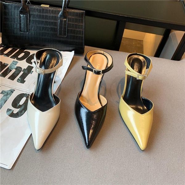 

pointed tow women sandals slides thin high heels slip on mules shoes summer dress flip flops pumps size 35-39 slippers, Black