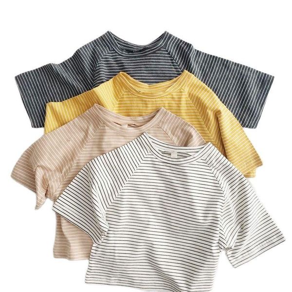 

t-shirts summer 2021 toddler boys and girls short-sleeved striped t-shirt children's half sleeve baby loose korean version clothes 7, Blue
