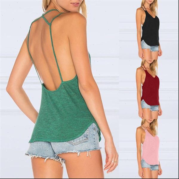 

women camis sleeveless vest backless open back crop a line shirt, White