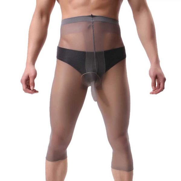 

underpants fashion gays ultra-thin briefs men's underwear sissy imitates boxer lingerie men seven point transparent silky tights pant, Black;white