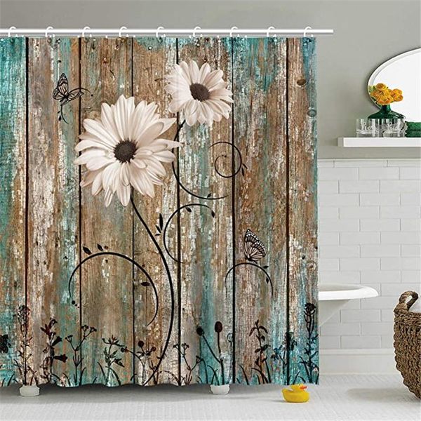 

rustic shower curtain, floral barnwood fabric bathroom curtain home decoration set with hooks old wooden garage door native coun curtains