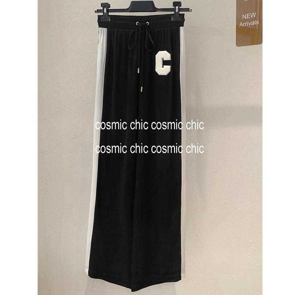 

women's pants & capris casual women's pants lady leg drop with elastic cord on the waist white side edge black sports embroidered, Black;white