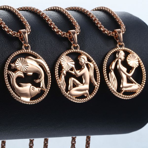 

zodiac sign 12 constellation pendant necklace for women men 585 rose gold womens necklace mens chain gift fashion jewelry gpm21, Silver