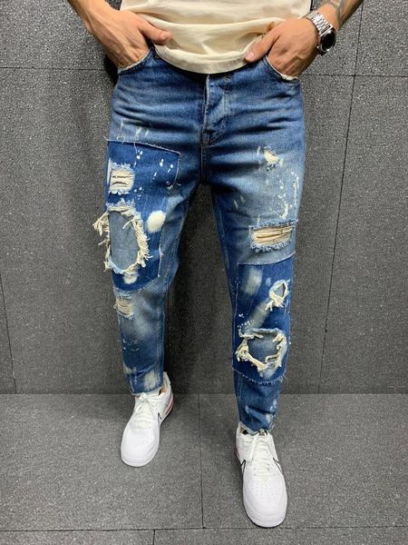 

men's jeans premium blue patched tumbled boyfriend