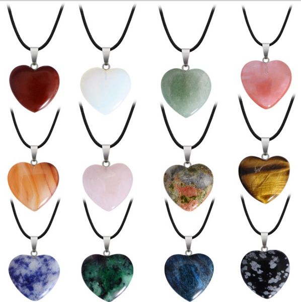 Encantos Pedra Natural Pedra Gemstone Pingente Colar Forma De Coração Quartzo Turquesa Charme Para As Mulheres Homens Menina Colares Jóias