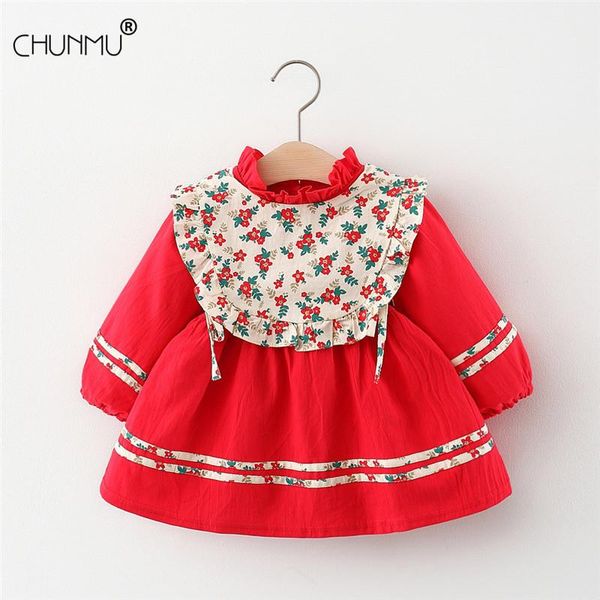 

girl's dresses baby girls dress casual long sleeve flower infant party birthday spring autumn kids born clothes, Red;yellow