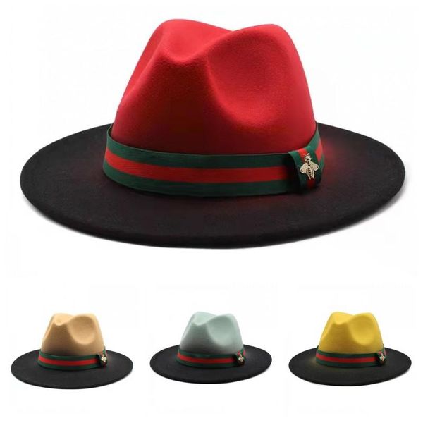 

stingy brim hats 2021 monochrome jazz hat lady's woolen tweed men's and women's striped woven wool felt, Blue;gray