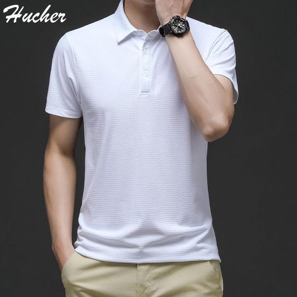

men's polos huncher mens t-shirts men 2021 summer solid slim fit casual golf wear fashion lapel male elastic fiber t shirts for, White;black