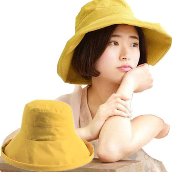 

japanese simple foldable leisure basin hat cotton summer fisherman sun protection sunshade female big brim outdoor hats, Black;white