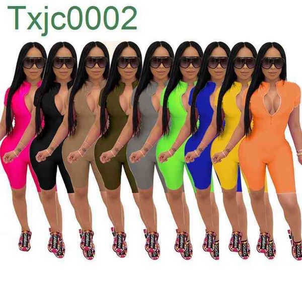 

summer jumpsuits rompers women designer overalls clothing v-neck zipper rompers bodycon shorts sleeveless short onesies, Black;white