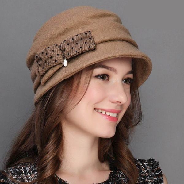 

stingy brim hats autumn winter 100% wool wide vintage fedora black for women elegant bowknot felt cloche m5254, Blue;gray