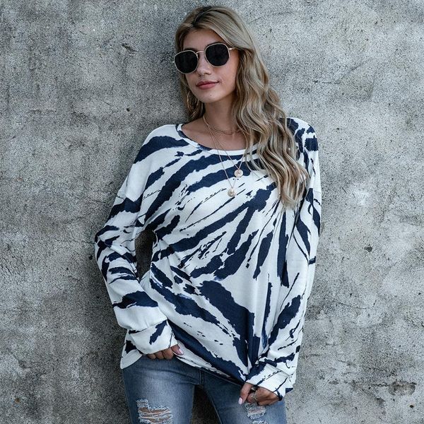 

the autumn 2021 european and american women's tie-dye round-neck long-sleeve pull-over loose hoodie blouse hoodies & sweatshirts, Black