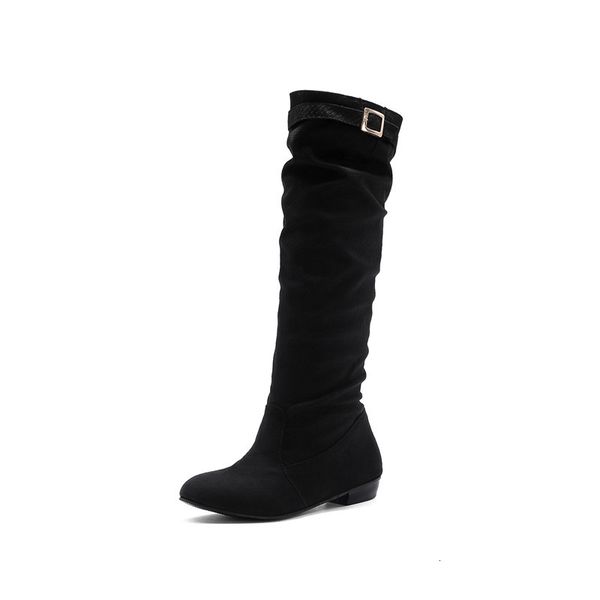 

boots asumer western boots ladies flock low heels round toe metal decoration buckle autumn winter knee high women qvla, Black