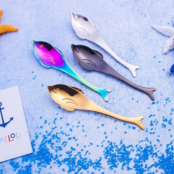 

spoons 4pcs stainless steel soup spoon cartoon dolphin shape coffee stirring