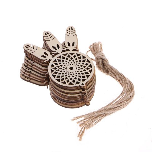 

decorative objects & figurines 10pcs wood laser cut dream catcher feather shape ornament hanging decoration jun21