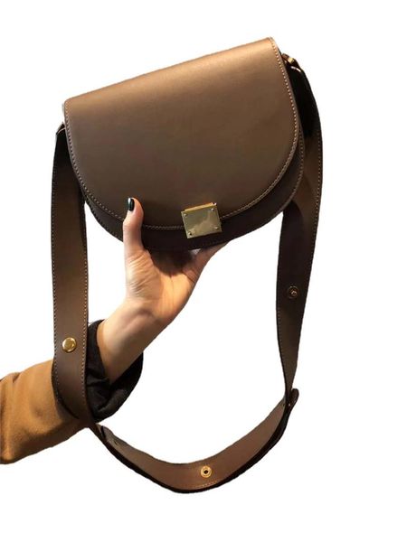 

evening bags cowhide handbags 2021 fashion one shoulder diagonal semicircle bag retro wide strap saddle