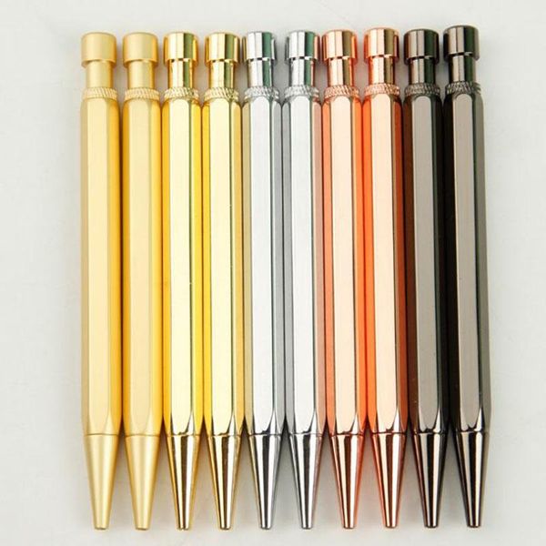 

ballpoint pens 10pcs arrival pressing pure copper pen solid plating metal for business and school stationery 4 colors, Blue;orange