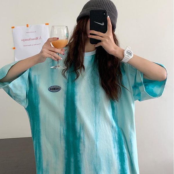 

women's t-shirt foreign trade tie dyed short sleeve 2021 summer friend loose korean fashion top, White