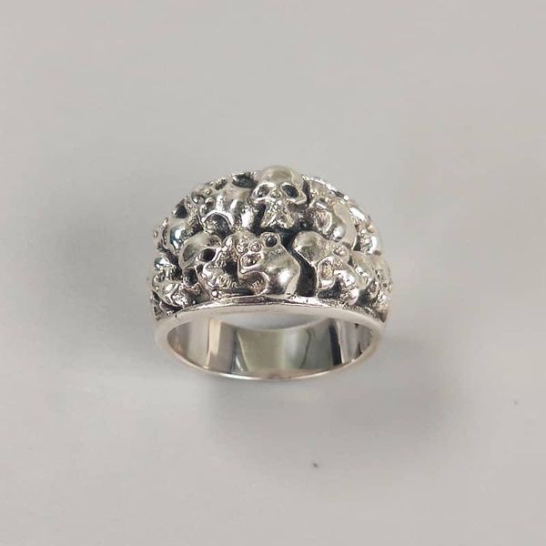 

cluster rings wholesale fashion jewelry 925 sterling silver mens 18k gold plated skeleton group party skull ring, Golden;silver