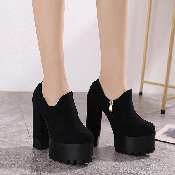 

dress shoes high heels women's nightclub short boots thick heel waterproof platform super nude 2021 autumn and winter, Black