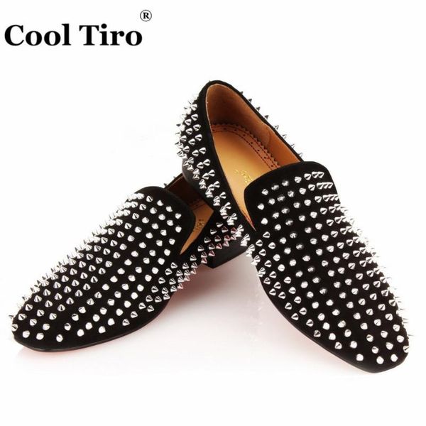 

dress shoes cool tiro silver spikes loafers men flats black suede smoking slipper casual wedding mens genuine leather
