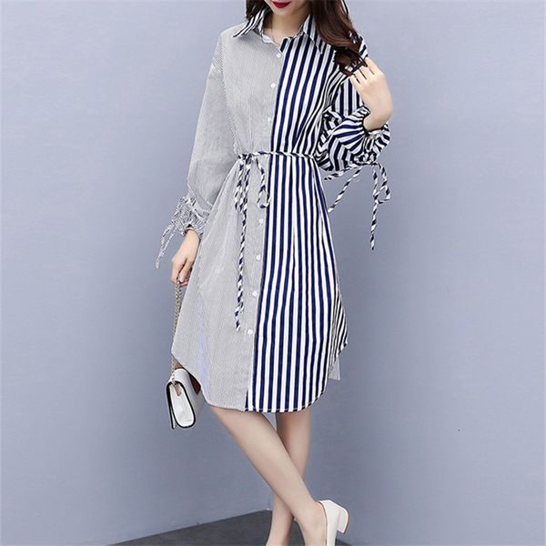 

casual dresses spring striped splicing shirt plus size ladies loose long sleeve office vestidos 5xl q1246 sune, Black;gray