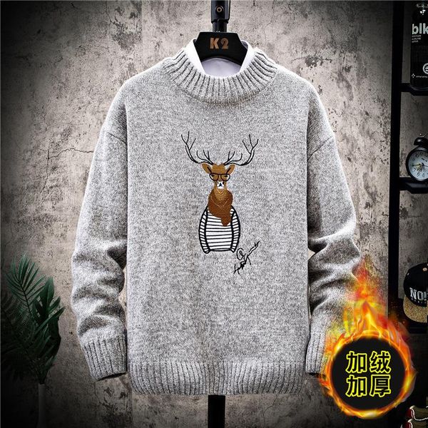 

men's sweaters 2021 autumn and winter plush thickened sweater fawn youth warm large, White;black