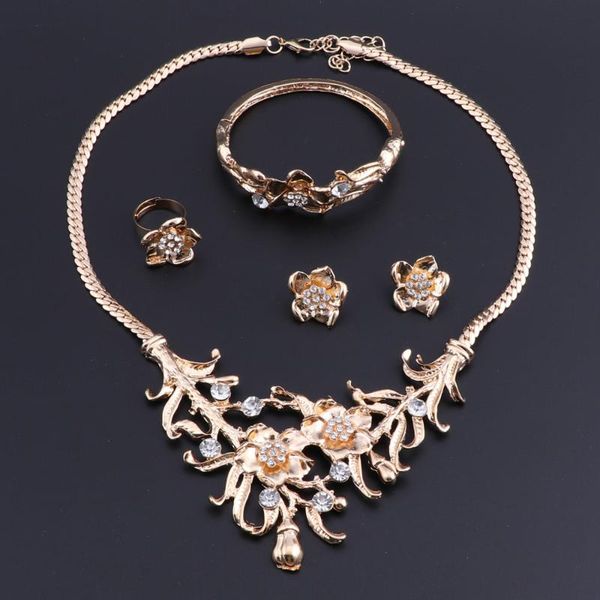 

earrings & necklace oeoeos dubai gold color jewelry fine sets women fashion flower, Silver