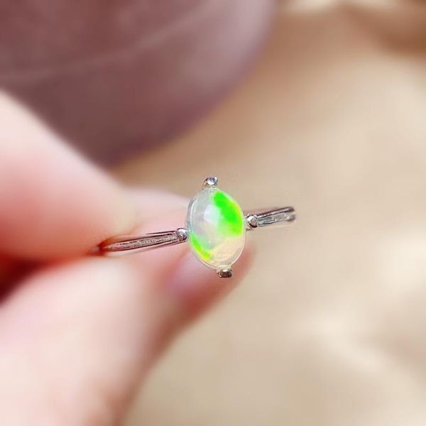 

cluster rings natural real opal simple ring per jewelry 5*7mm 0.5ct gemstone 925 sterling silver fine q214237, Golden;silver