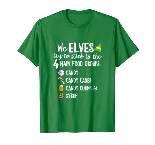

we elves stick to the four main food groups t-shirt elf xmas, White;black
