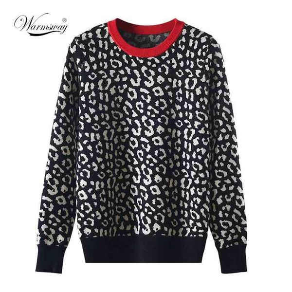 

autumn winter women sweaters leopard knitted pullovers long sleeve contrast color crewneck jumpers sweter mujer c- 026 210903, White;black
