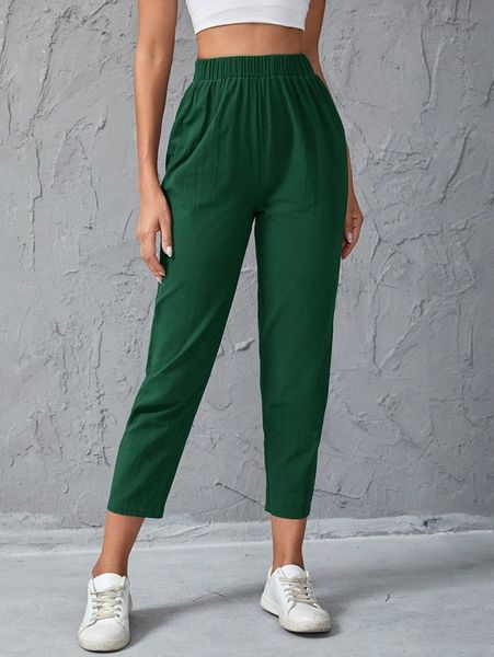 

high waist solid tapered pants 13mz#, Black;white