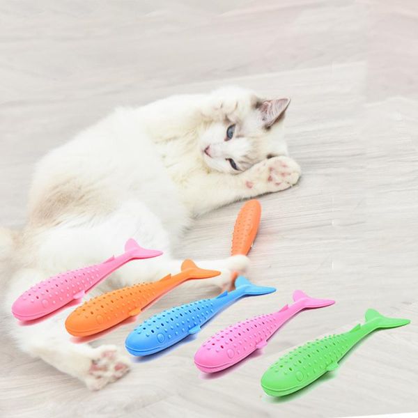 

cat toys interactive pet toothbrush toy soft silicone molar stick fish shape catnip clean teeth for cats chew products