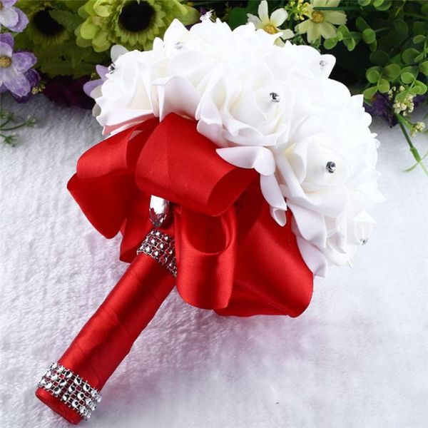

crystal roses pearl bridesmaid wedding bouquet bridal artificial silk flowers foam 25*20cm drop june#1 decorative & wreaths
