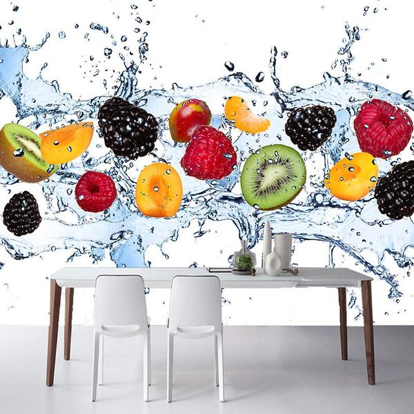 Sfondi Po Carta da parati 3D Frutta caduta nell'acqua Sfondo Carta da parati Ristorante Caffetteria Cucina Decorazioni per la casa Panno Rivestimenti moderni