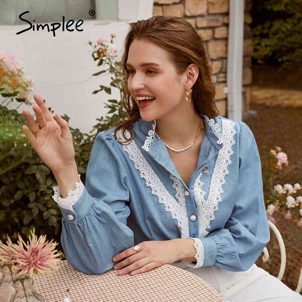 Camisas Vintage Denim Women Blouse Shirt