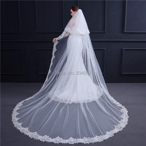 

bridal veils stunning two-layer tulle long wedding lace with comb qy, Black