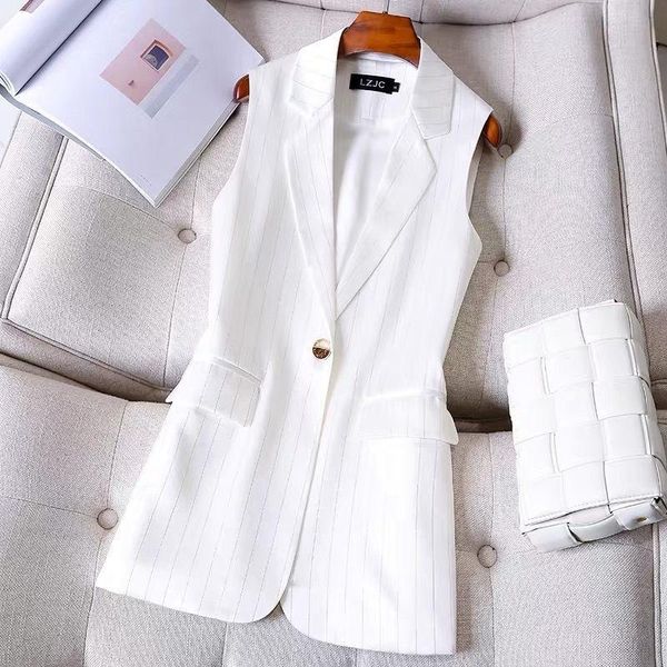

women's vests 2021 spring elegant white vest office lady korean sleeveless jacket fashion slim black female coat veste femme y879, Black;white