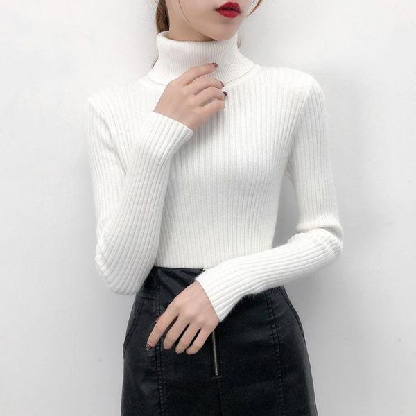 

women's sweaters high collar sweater bottoming slim and thickened solid color short student fall / winter 2021, White;black
