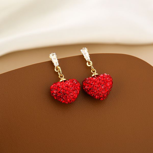

925 silver needle full new year's day diamond heart korean fashion net red earrings
