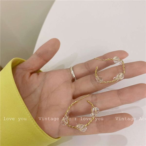 

geometric korean version ins style simple c-shaped temperament transparent beaded earrings female, Black