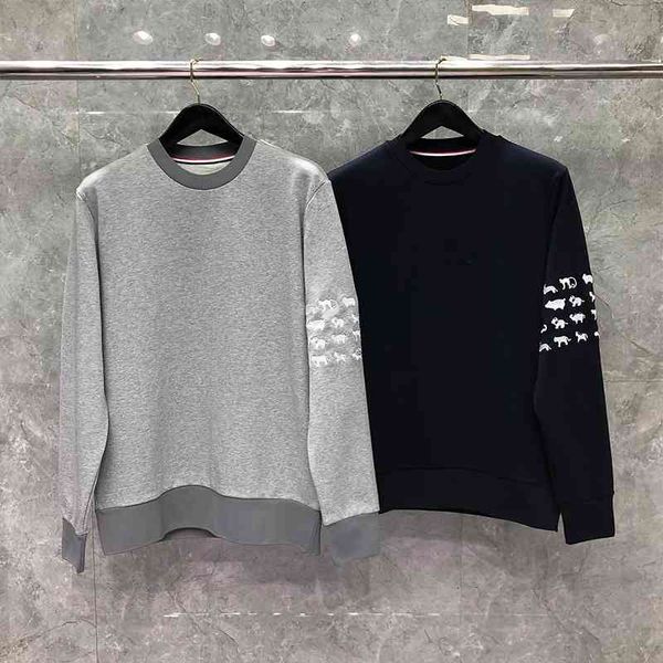 

t shirt fashion tb thom brand spring autumn clothing cotton men sleeve animal pattern sweatshirts o-neck casual sportswear coat, White;black