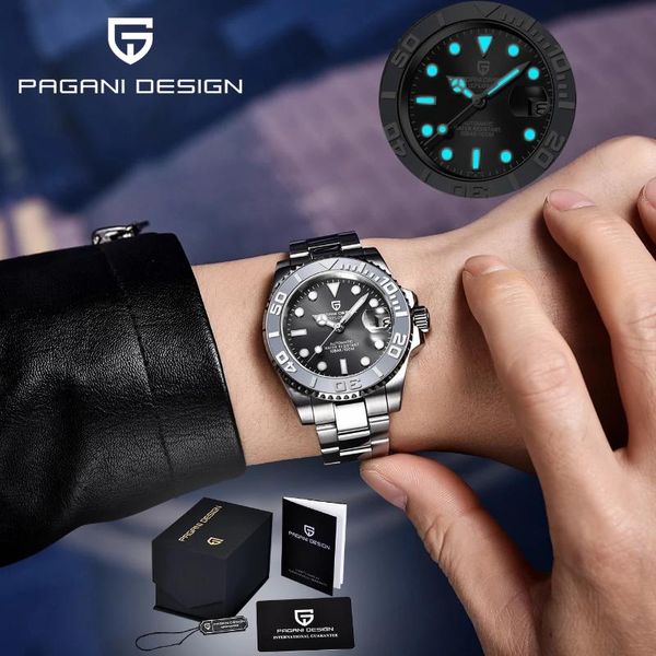 

wristwatches pagani design nh35 watch business 100mwaterproof mechanical men's watches ceramic bezel stainless steel luminous men reloj, Slivery;brown