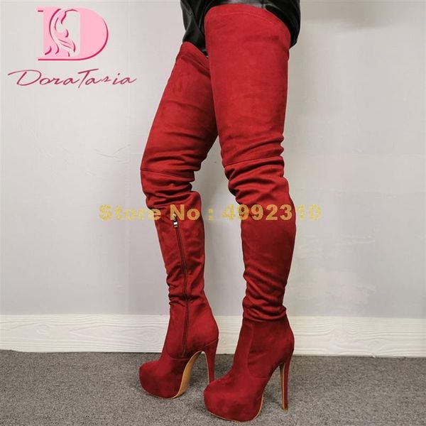 

boots ladies over the knee thin high heels with platform thigh women party shoes, Black