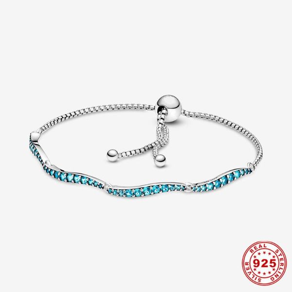 

link, chain summer style s925 sterling sliver color blue zircon bracelet for women jewelry, Black