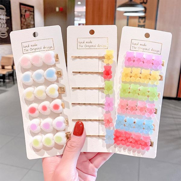 

2pcs/set cute cartoon bear heart gummy jelly hair clips for girls kids sweet hairpins barrette headband fashion accessories, Slivery;white