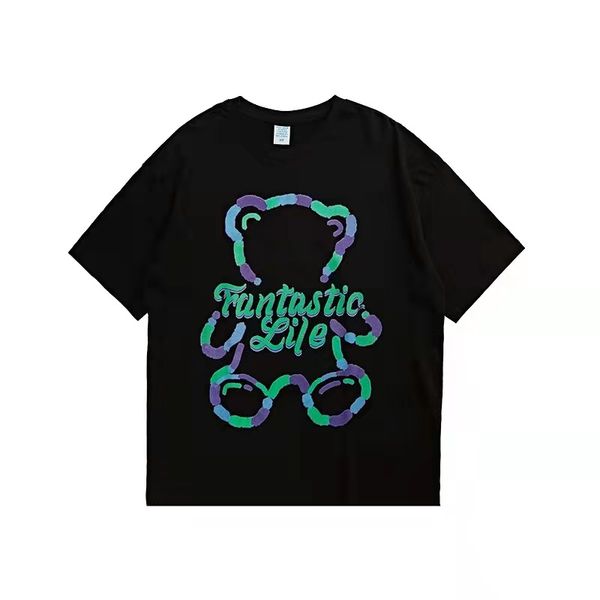 

men's t-shirts round collar short sleeve fashionable bear printing loose leisure and senior comfort, White;black