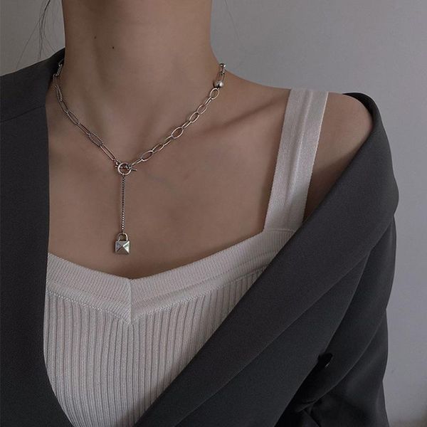

chains contracted style restoring ancient ways lock pendant necklace shape women fashion charm accessories, Silver