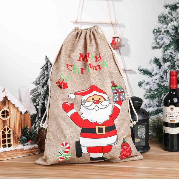

christmas decorations decorative products printed linen gift bag santa backpack candy apple