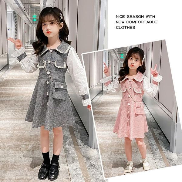 

girl's dresses 2021 spring and autumn girl princess dress patchwork sleeve with small bag gift, Red;yellow